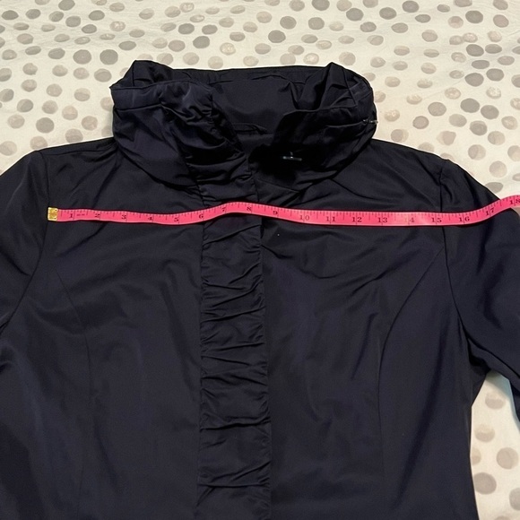 RAINFOREST Ruffle Front Hooded Packable Travel Raincoat Navy Size Small - Picture 9 of 14